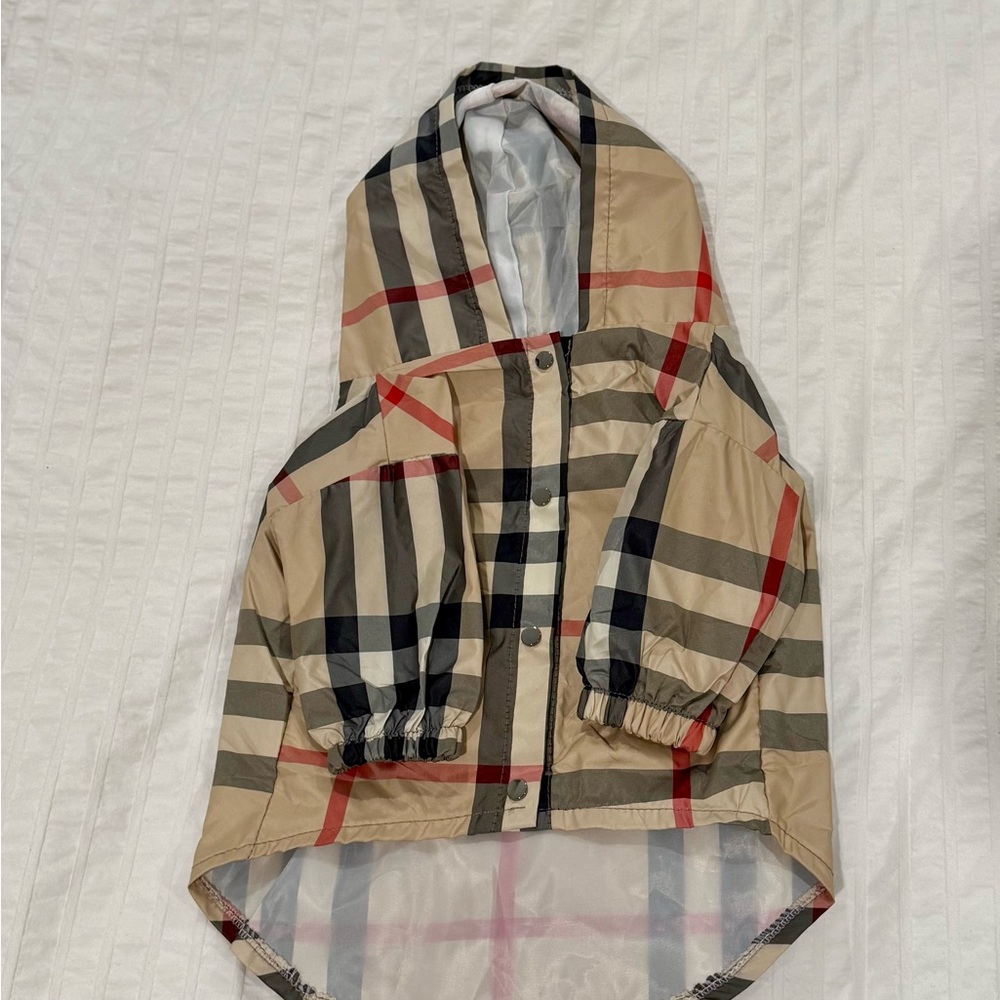 Dog Beige Checkered Rain Jacket (12-16lb)